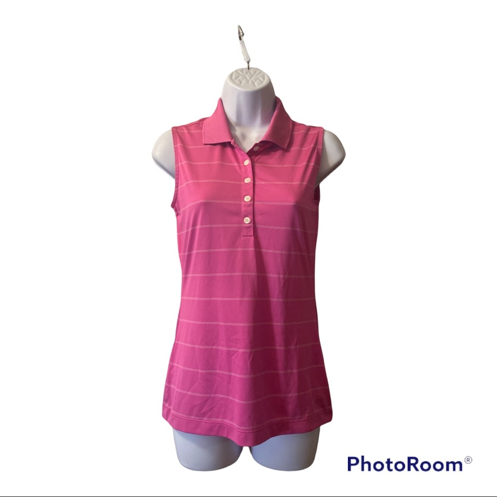 NIKE Tour Ladies Performance Golf Shirt Pink Striped Sleeveless Dri-Fit Size XS